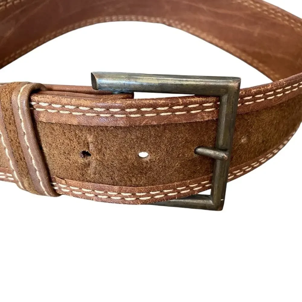 Vintage Jeans West USA made Unisex Brown Steerhide Leather Suede Belt size 30